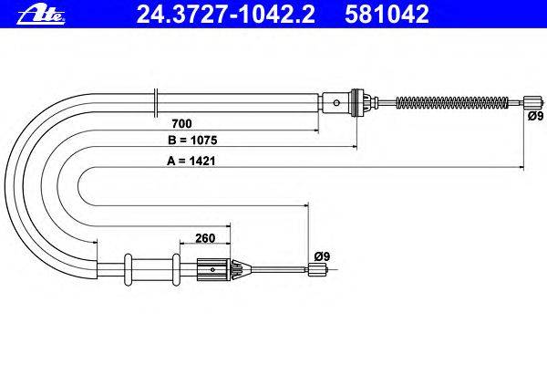 Трос, стояночная тормозная система ATE 24.3727-1042.2