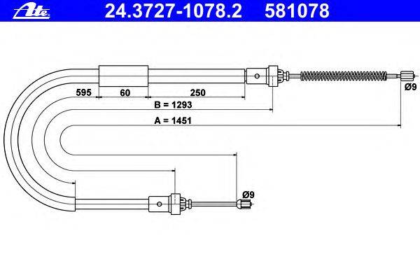 Трос, стояночная тормозная система ATE 24.3727-1078.2