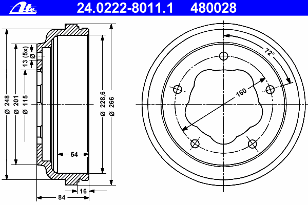 Тормозной барабан ATE 24.0222-8011.1