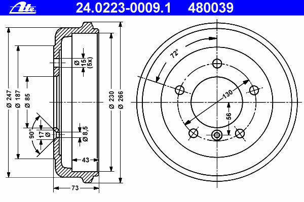 Тормозной барабан ATE 24.0223-0009.1