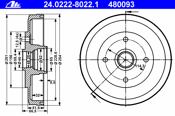 Тормозной барабан ATE 24.0222-8023.1