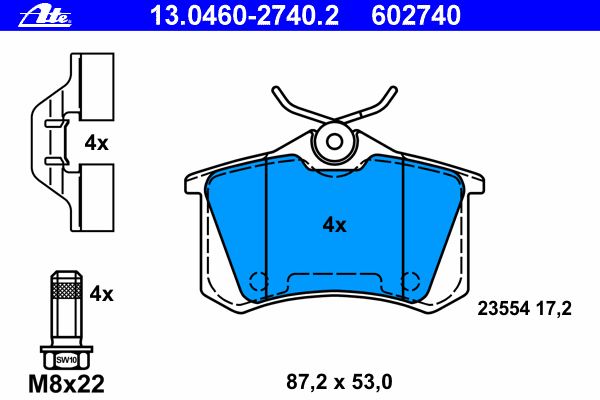 Комплект тормозных колодок, дисковый тормоз ATE 13046027402