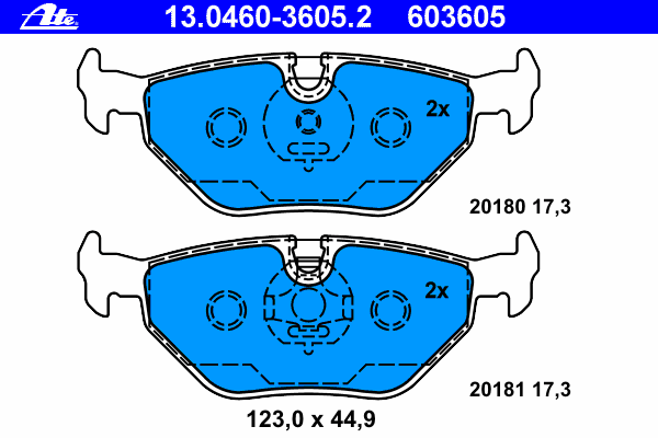 Комплект тормозных колодок, дисковый тормоз ATE 13.0460-3605.2