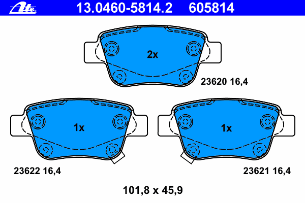 Комплект тормозных колодок, дисковый тормоз ATE 13.0460-5814.2