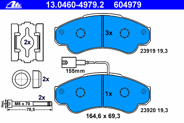 Комплект тормозных колодок, дисковый тормоз ATE 23919