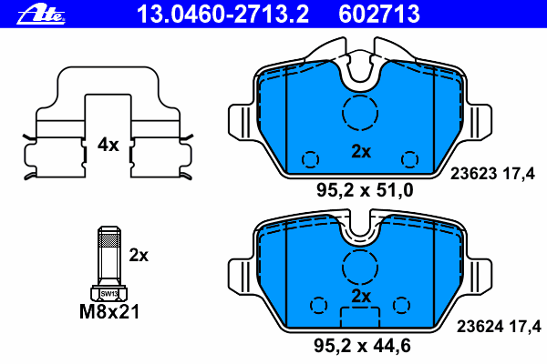 Комплект тормозных колодок, дисковый тормоз ATE 23624