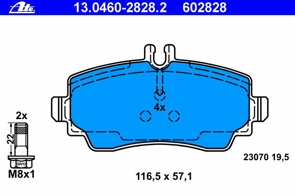Комплект тормозных колодок, дисковый тормоз ATE 13.0460-2828.2