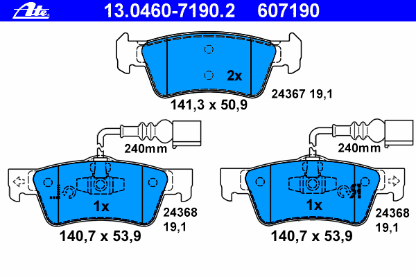 Комплект тормозных колодок, дисковый тормоз ATE 13.0460-7190.2