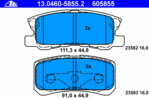 Комплект тормозных колодок, дисковый тормоз ATE 13.0460-5855.2