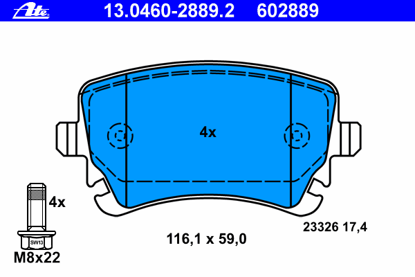 Комплект тормозных колодок, дисковый тормоз ATE 13.0460-2889.2
