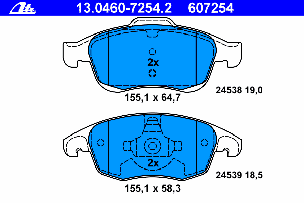 Комплект тормозных колодок, дисковый тормоз ATE 13.0460-7254.2