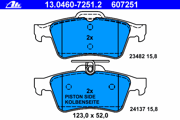 Комплект тормозных колодок, дисковый тормоз ATE 13046072512