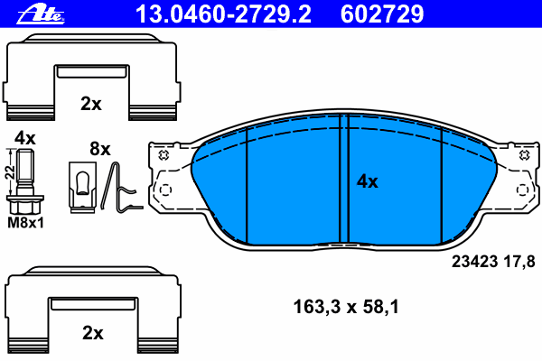 Комплект тормозных колодок, дисковый тормоз ATE 13.0460-2729.2