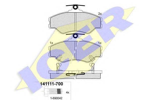 Комплект тормозных колодок, дисковый тормоз ICER 141111