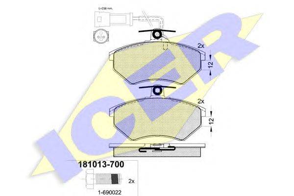 Комплект тормозных колодок, дисковый тормоз ICER 181013