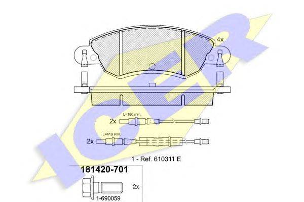 Комплект тормозных колодок, дисковый тормоз ICER 181420