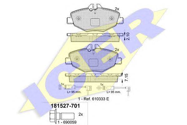 Комплект тормозных колодок, дисковый тормоз ICER 181527