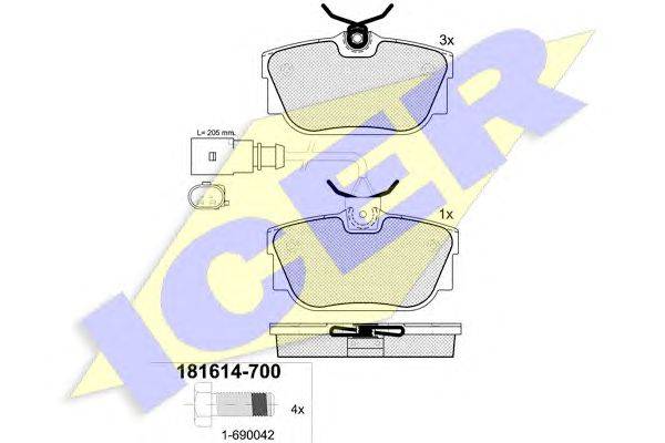 Комплект тормозных колодок, дисковый тормоз ICER 181614