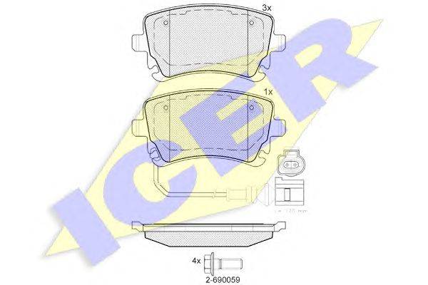 Комплект тормозных колодок, дисковый тормоз ICER 181674-203