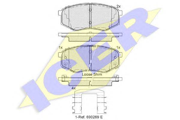 Комплект тормозных колодок, дисковый тормоз ICER 182094