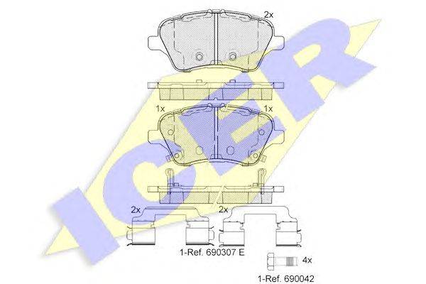 Комплект тормозных колодок, дисковый тормоз ICER 182108-203