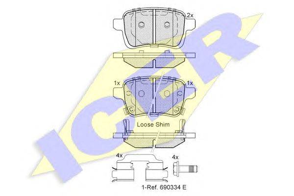 Комплект тормозных колодок, дисковый тормоз ICER 182170