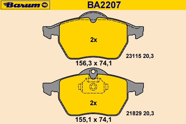 Комплект тормозных колодок, дисковый тормоз BARUM BA2207