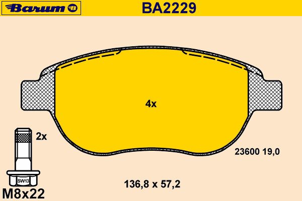 Комплект тормозных колодок, дисковый тормоз BARUM BA2229