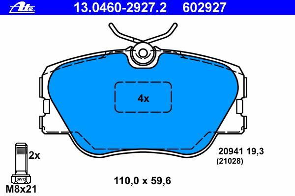 Комплект тормозных колодок, дисковый тормоз ATE 602927