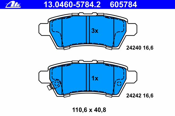 Комплект тормозных колодок, дисковый тормоз ATE 24243