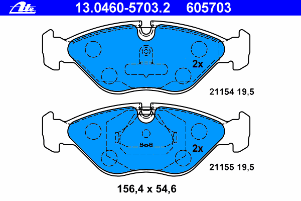 Комплект тормозных колодок, дисковый тормоз ATE 21155