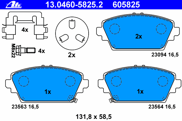 Комплект тормозных колодок, дисковый тормоз ATE 23094