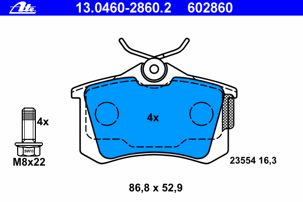 Комплект тормозных колодок, дисковый тормоз ATE 13.0460-2860.2