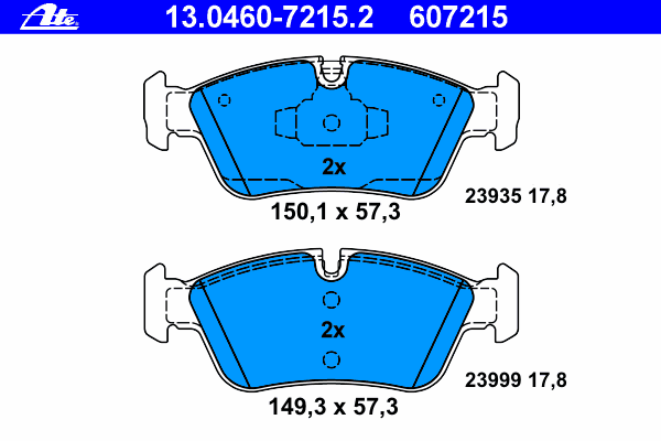Комплект тормозных колодок, дисковый тормоз ATE 13.0460-7215.2