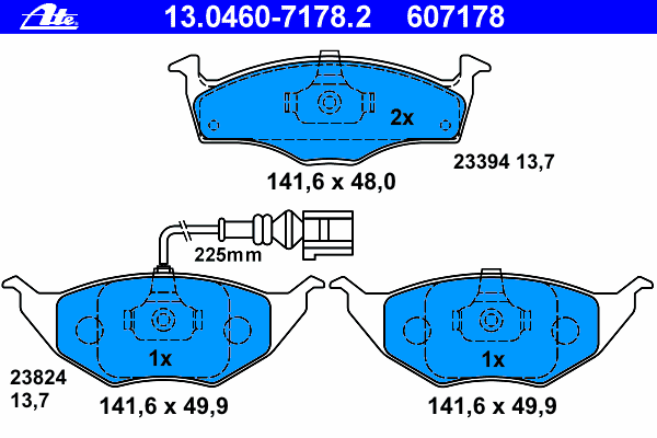 Комплект тормозных колодок, дисковый тормоз ATE 13.0460-7178.2