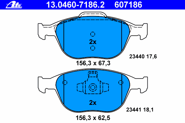 Комплект тормозных колодок, дисковый тормоз ATE 13.0460-7186.2