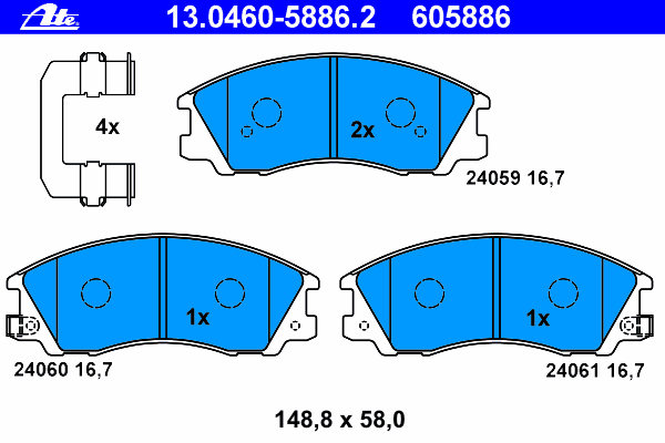 Комплект тормозных колодок, дисковый тормоз ATE 13.0460-5886.2