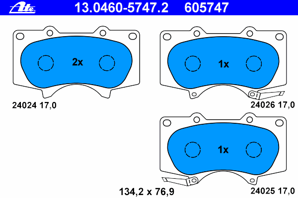 Комплект тормозных колодок, дисковый тормоз ATE 24025