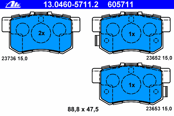Комплект тормозных колодок, дисковый тормоз ATE 23652