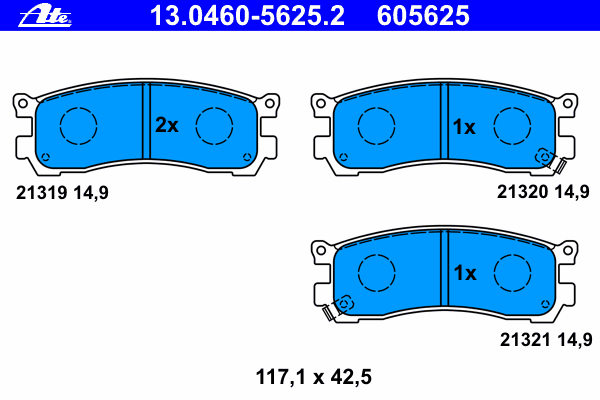 Комплект тормозных колодок, дисковый тормоз ATE 21319