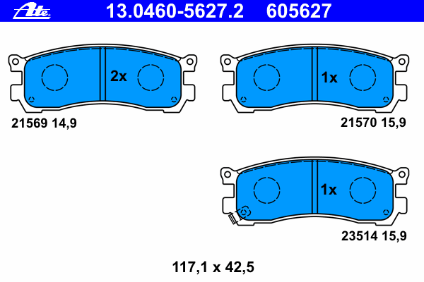Комплект тормозных колодок, дисковый тормоз ATE 13.0460-5627.2
