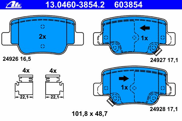 Комплект тормозных колодок, дисковый тормоз ATE 13.0460-3854.2