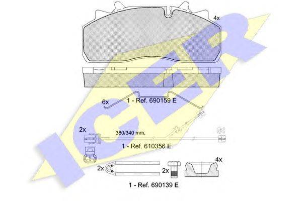 Комплект тормозных колодок, дисковый тормоз ICER 151623-124