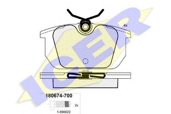 Комплект тормозных колодок, дисковый тормоз ICER 180674