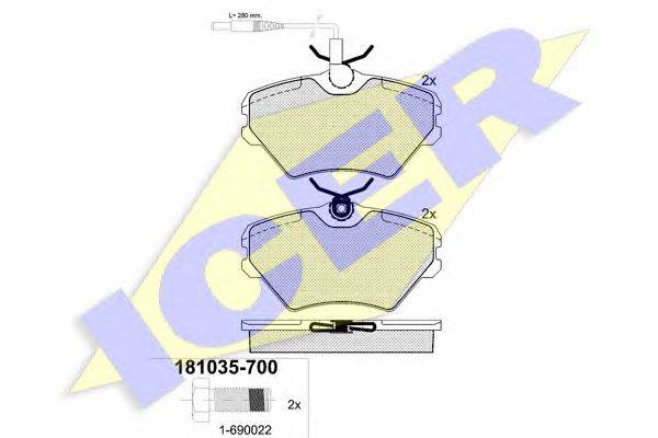 Комплект тормозных колодок, дисковый тормоз ICER 181035