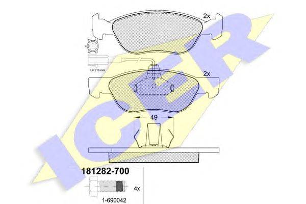 Комплект тормозных колодок, дисковый тормоз ICER 181282