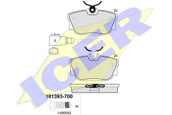 Комплект тормозных колодок, дисковый тормоз ICER 181393