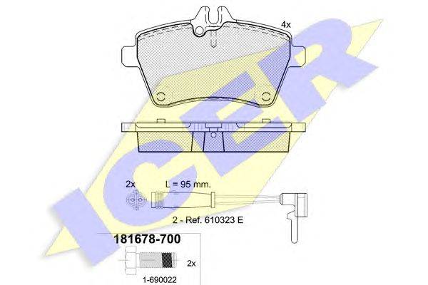 Комплект тормозных колодок, дисковый тормоз ICER 181678