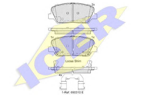 Комплект тормозных колодок, дисковый тормоз ICER 182102
