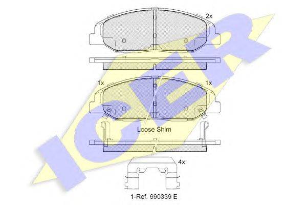 Комплект тормозных колодок, дисковый тормоз ICER 182141